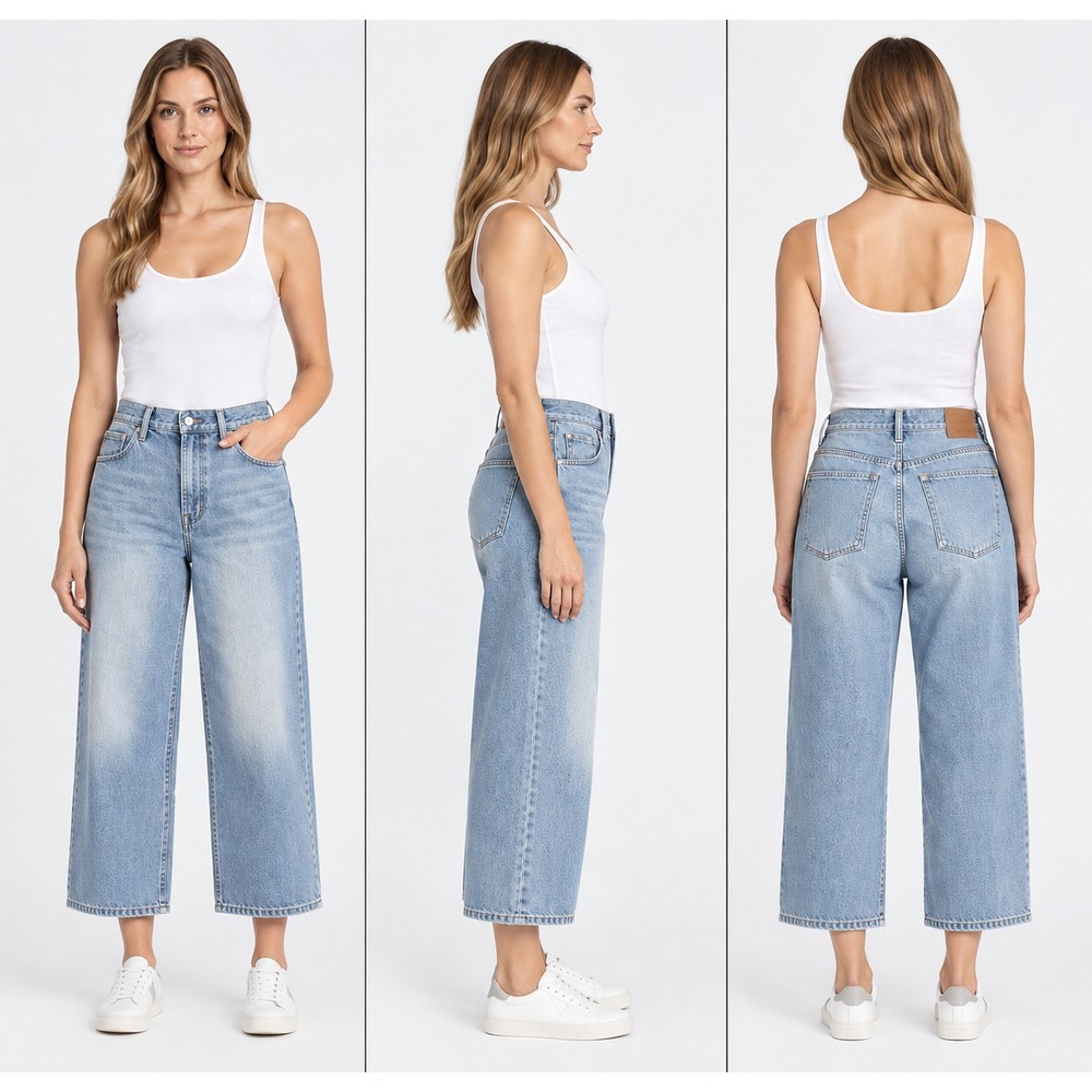 Madewell The Perfect Wide Leg Crop Jeans Womens 33P Blue Denim 5 Pocket Comfort